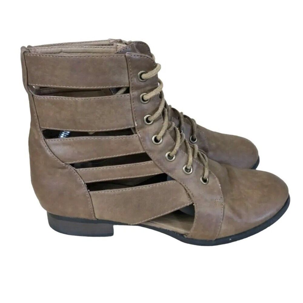 Rue 21 Etc! Womens' 6/7 Light Brown Strappy Lace Up Ankle Boots Booties